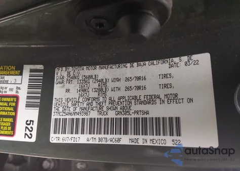 2022 Toyota Tacoma Trd Off Road z USA, uszkodzony, nr VIN 3TMCZ5AN6NM493987